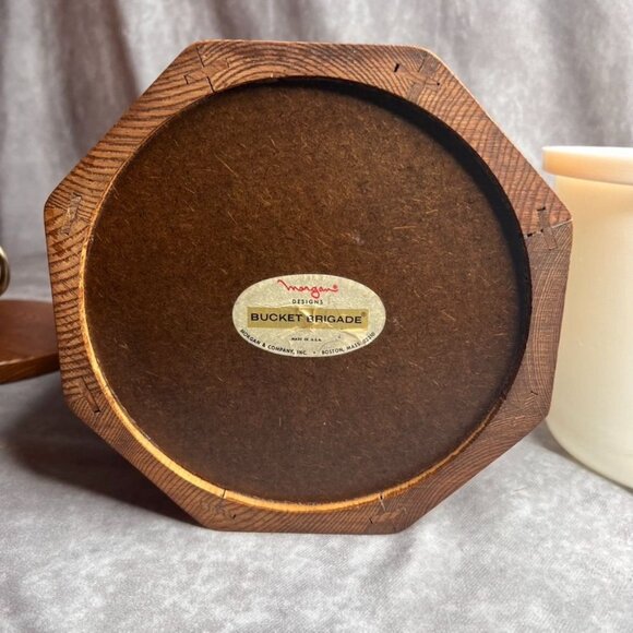 Vintage Morgan Designs Bucket Brigade Oak Ice Bucket With Lid MCM Wood USA *READ - Picture 5 of 16